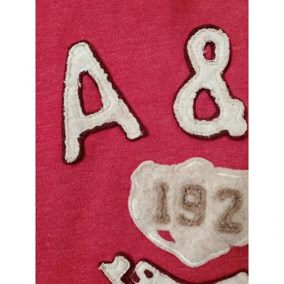 VTG Y2K Abercrombie‎ Fitch Red Hoodie Sweatshirt Size L Puffy Logo Spellout - Picture 3 of 9